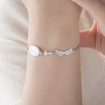 Pulsera Bañada en Oro Con la Virgen María y el Espíritu Santo