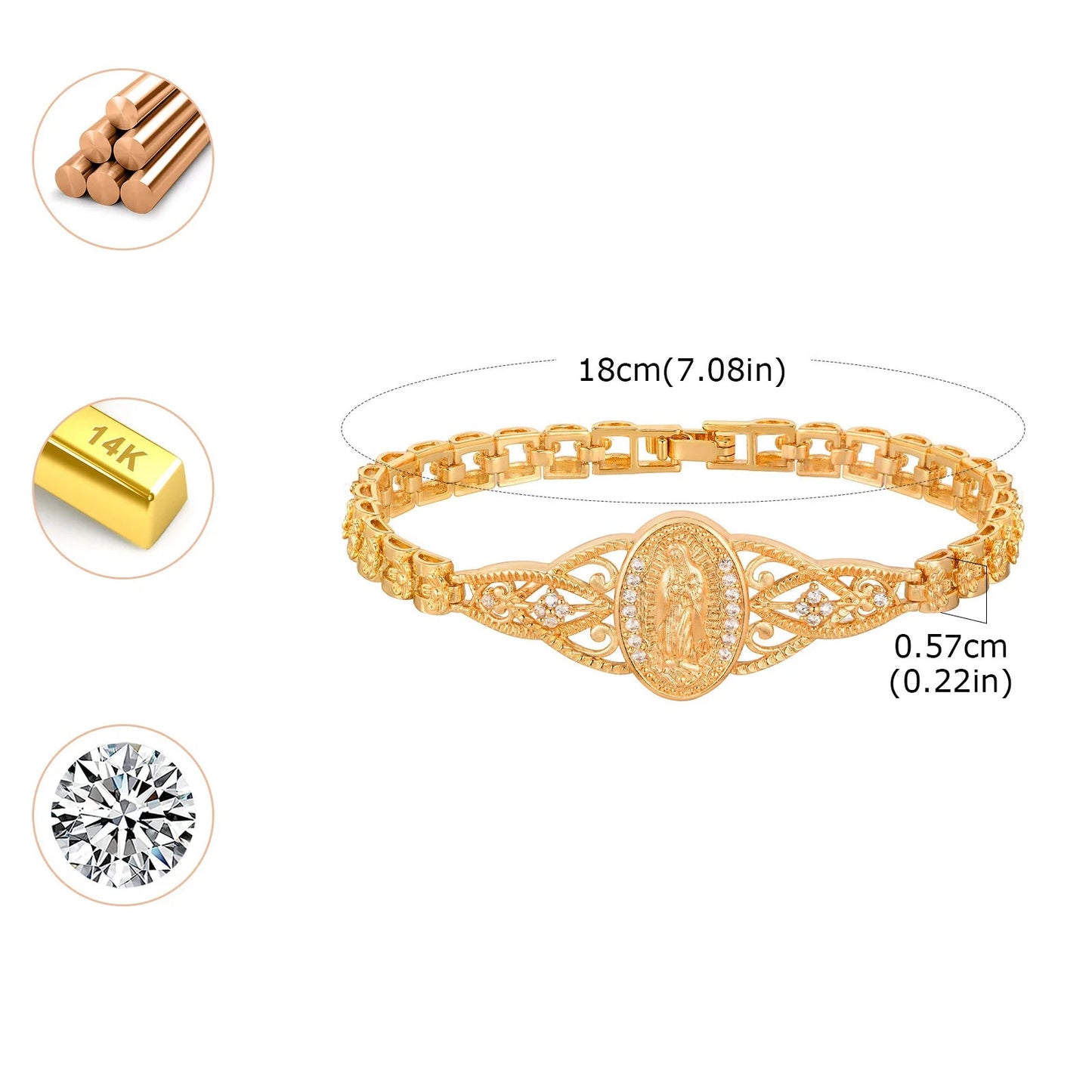 Pulsera de la Virgen de Guadalupe Con Piedras de Circonita