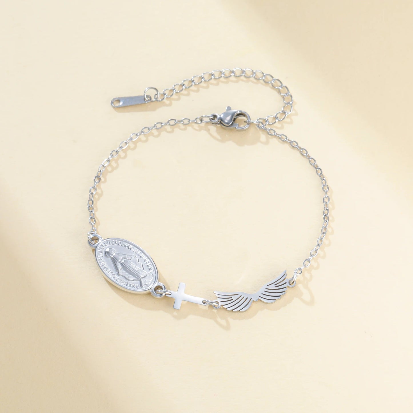 Pulsera Bañada en Oro Con la Virgen María y el Espíritu Santo