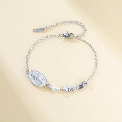 Pulsera Bañada en Oro Con la Virgen María y el Espíritu Santo