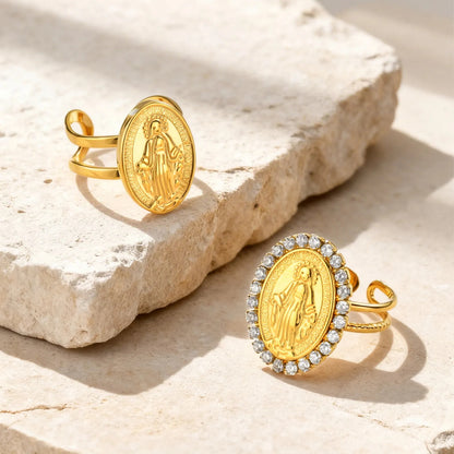 Anillo Ajustable de Nuestra Señora Chapado en Oro