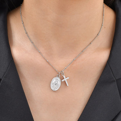 Collar Con Medalla Milagrosa y Cruz