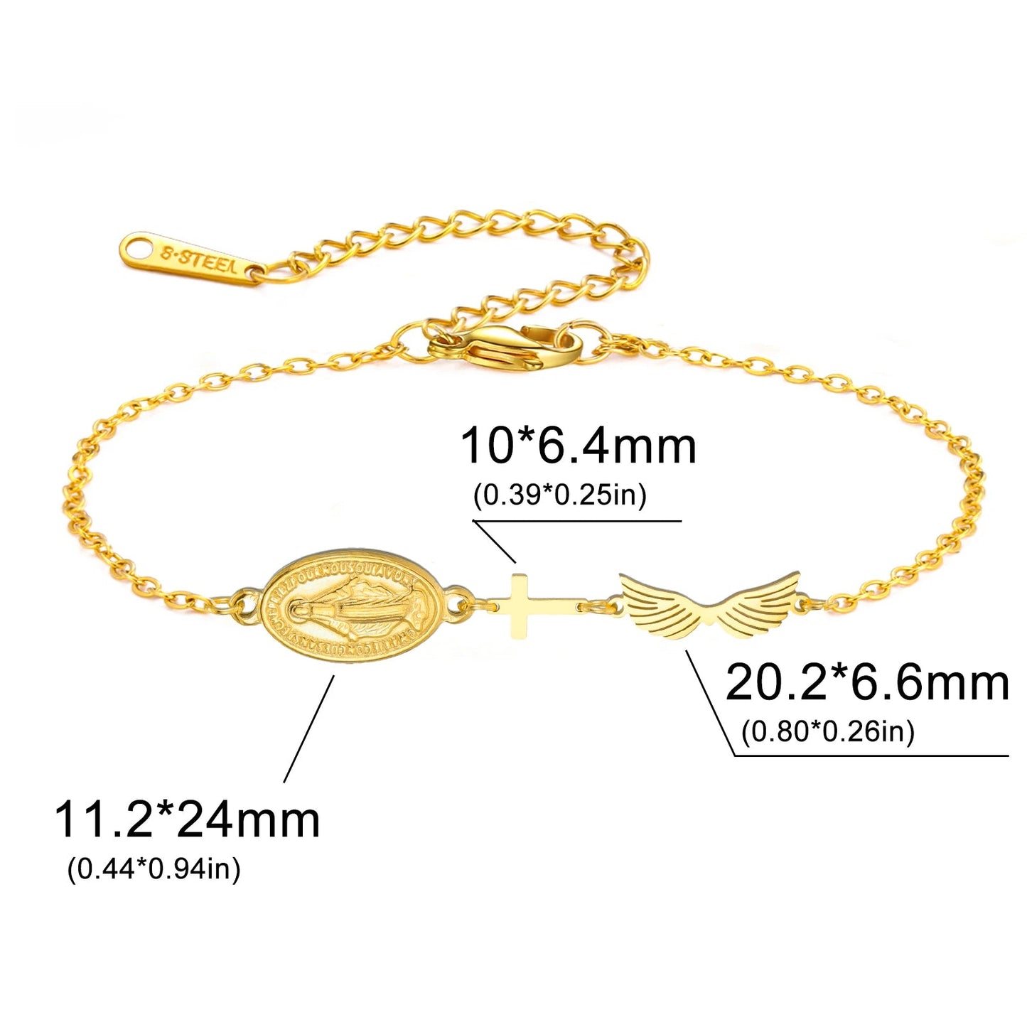 Pulsera Bañada en Oro Con la Virgen María y el Espíritu Santo