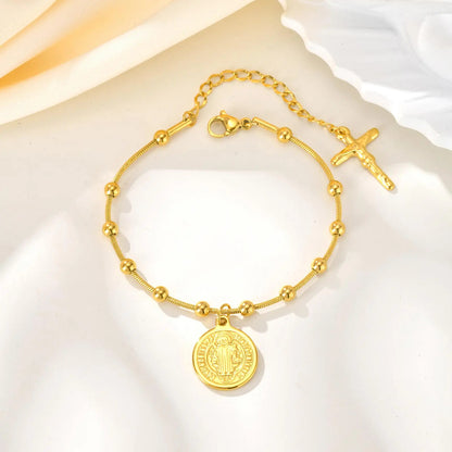 Pulsera Con Medalla de San Benito Chapada en Oro