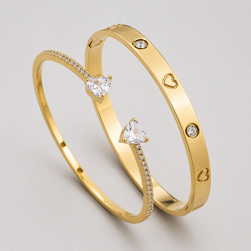 Juego de 2 Pulseras Con Forma de Corazón Chapadas En Oro