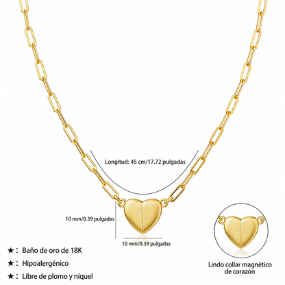 Collar Para Mujer de Corazón Magnético Bañado en Oro