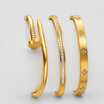 Juego de 3 Pulseras Romanas Chapadas En Oro