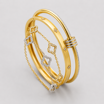 Juego de 4 Pulseras de Lujo Chapadas En Oro