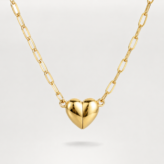 Collar Para Mujer de Corazón Magnético Bañado en Oro