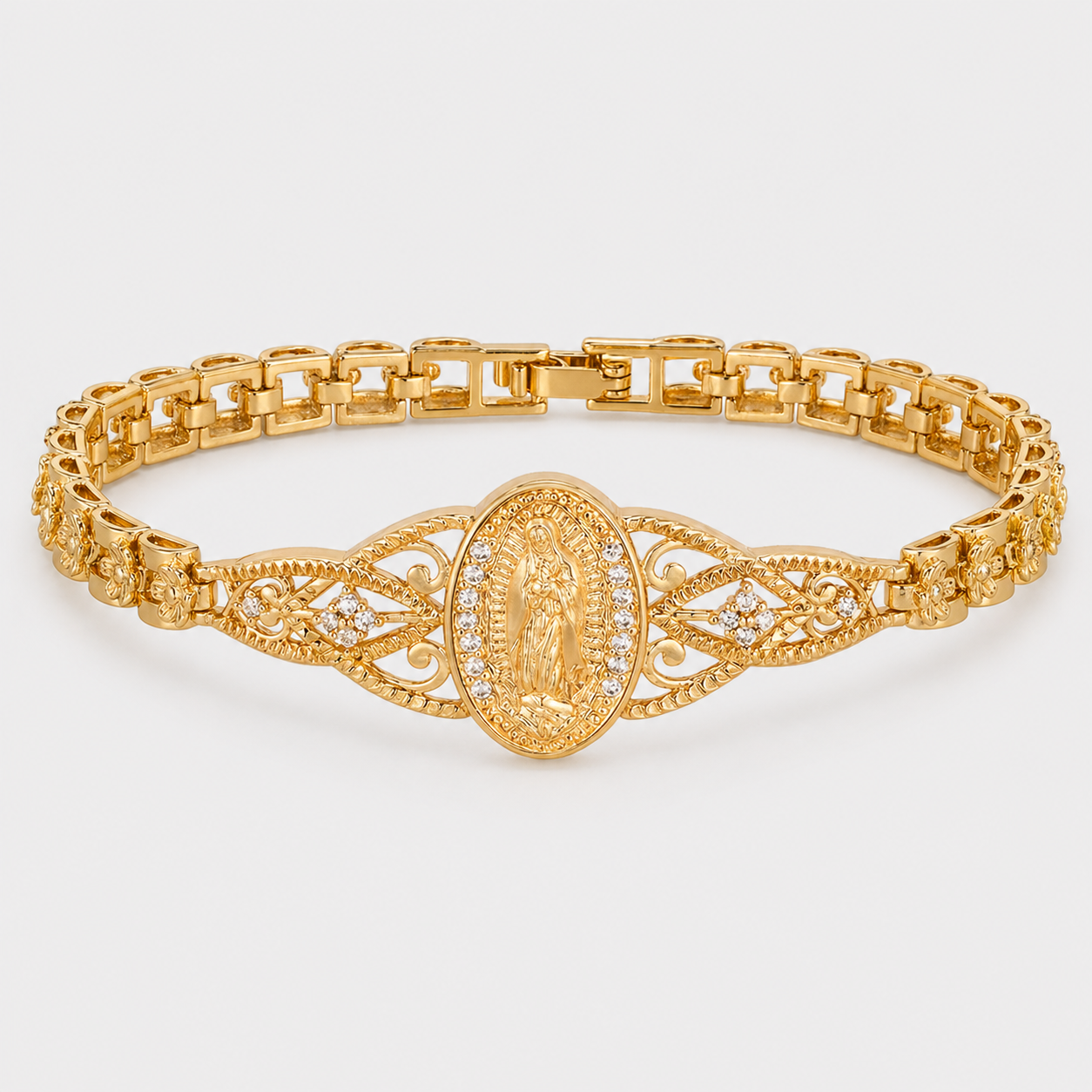 Pulsera de la Virgen de Guadalupe Con Piedras de Circonita