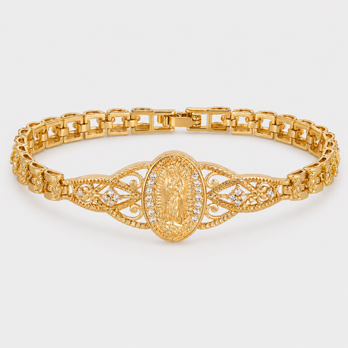 Pulsera de la Virgen de Guadalupe Con Piedras de Circonita