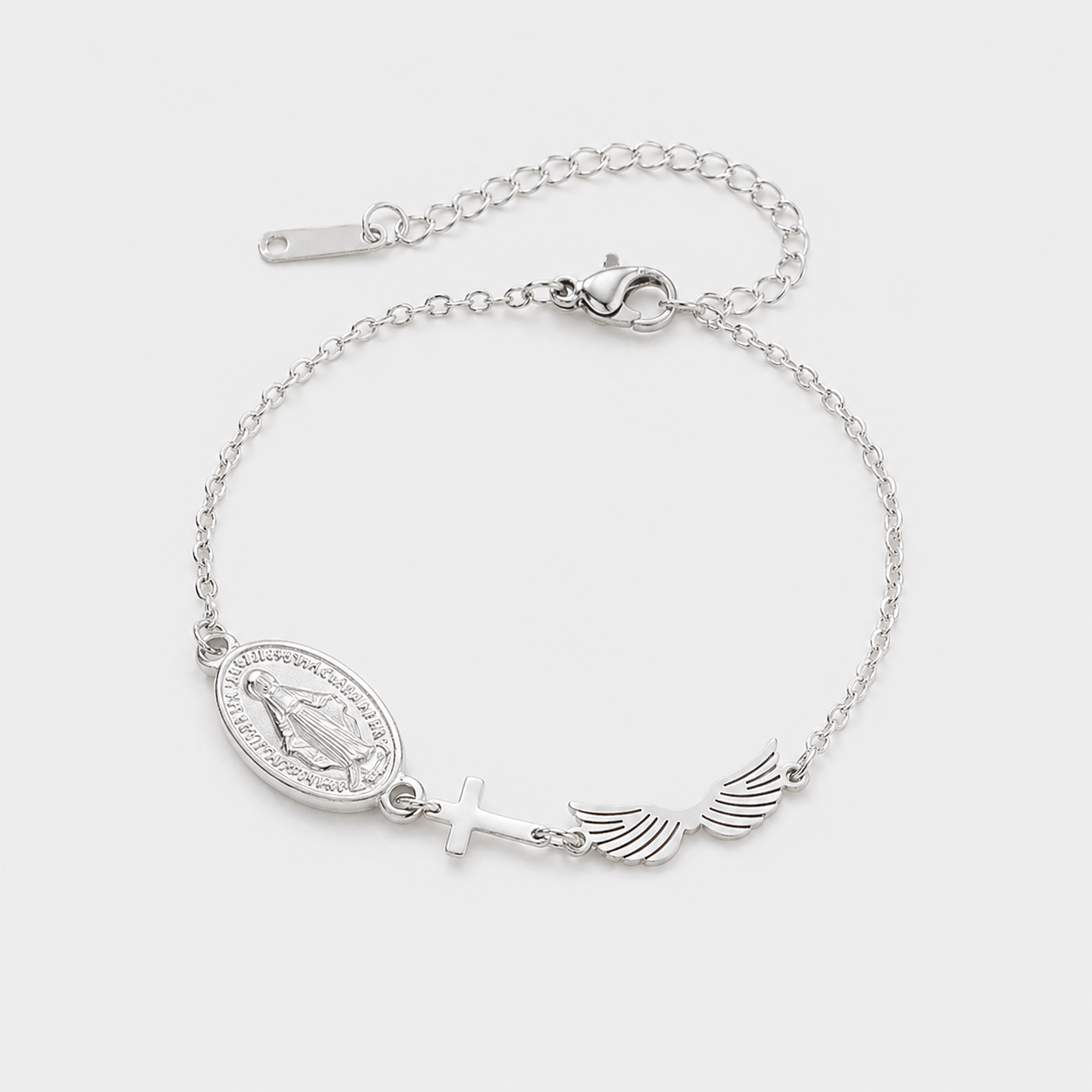Pulsera Bañada en Oro Con la Virgen María y el Espíritu Santo