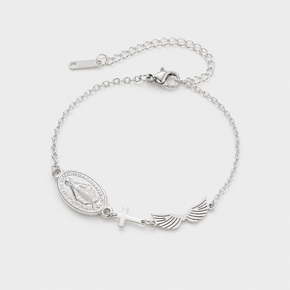 Pulsera Bañada en Oro Con la Virgen María y el Espíritu Santo
