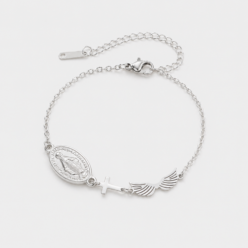 Pulsera Bañada en Oro Con la Virgen María y el Espíritu Santo