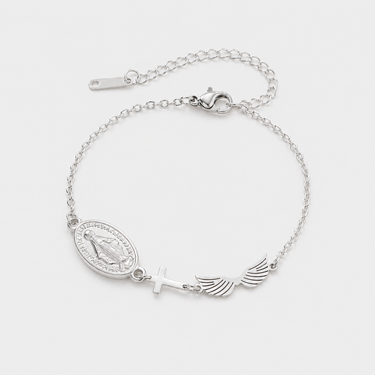Pulsera Bañada en Oro Con la Virgen María y el Espíritu Santo