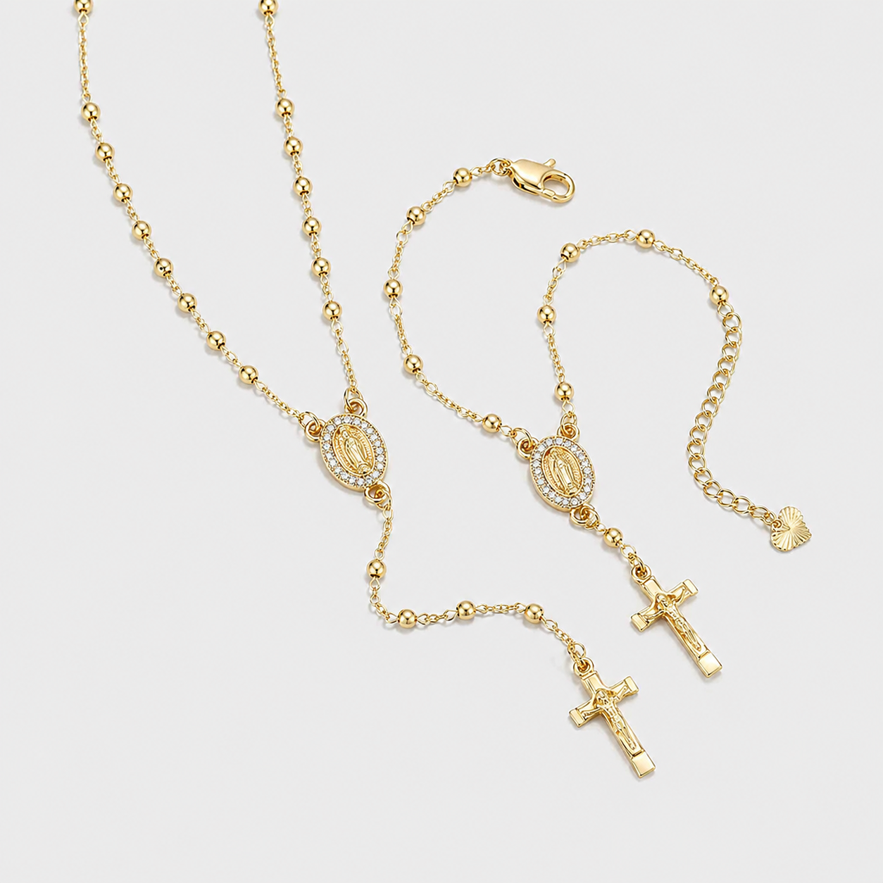 Conjunto de Collar y Pulsera de la Virgen María Chapados en Oro