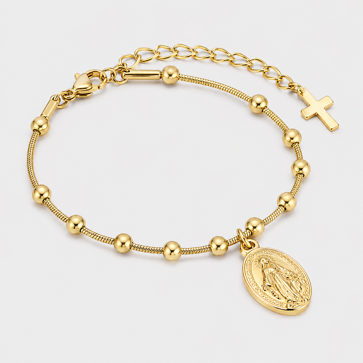 Pulsera del Rosario de la Virgen María Bañada en Oro