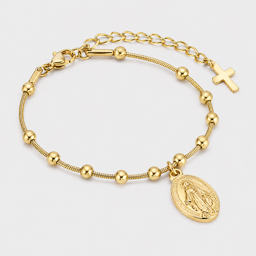 Pulsera del Rosario de la Virgen María Bañada en Oro