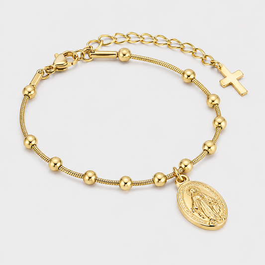 Pulsera del Rosario de la Virgen María Bañada en Oro
