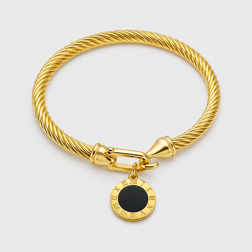 Pulsera Con Colgante de Onix Bañada en Oro