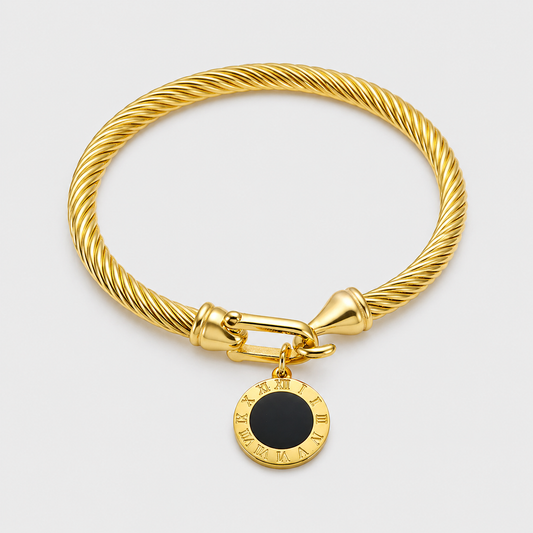 Pulsera Con Colgante de Onix Bañada en Oro