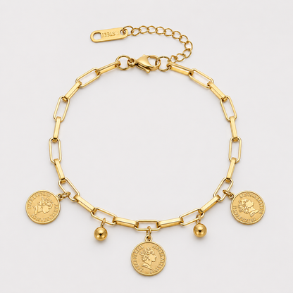 Pulsera Chapada En Oro Con Medallas de la Prosperidad
