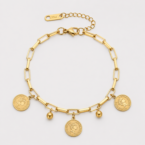 Pulsera Chapada En Oro Con Medallas de la Prosperidad