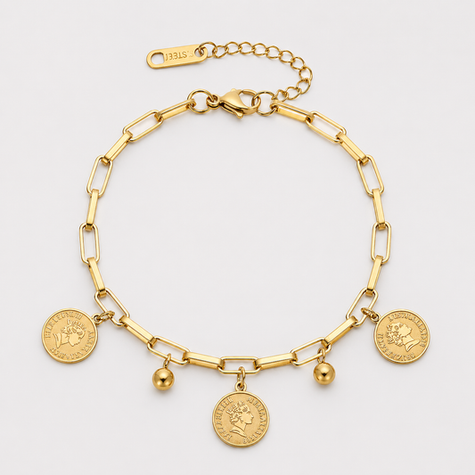 Pulsera Chapada En Oro Con Medallas de la Prosperidad