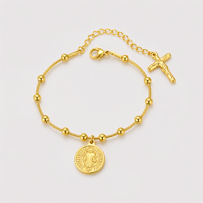 Pulsera Con Medalla de San Benito Chapada en Oro