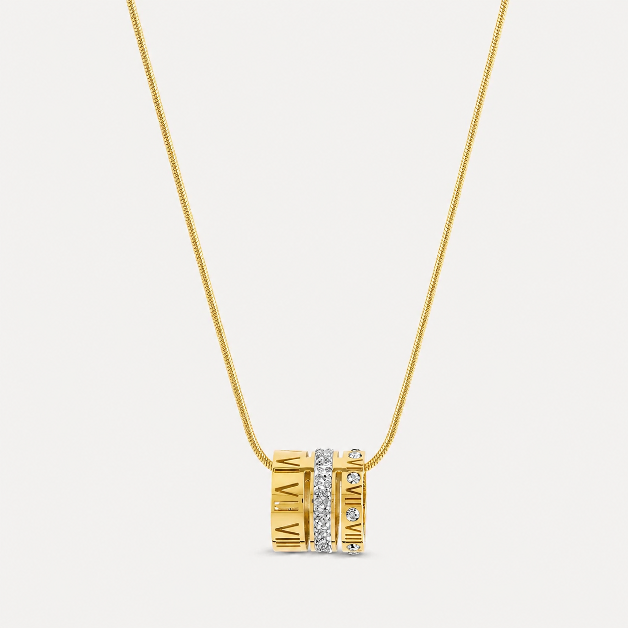 Collar de Triple Aro Con Números Romanos Chapado en Oro