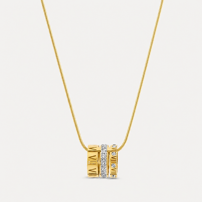Collar de Triple Aro Con Números Romanos Chapado en Oro