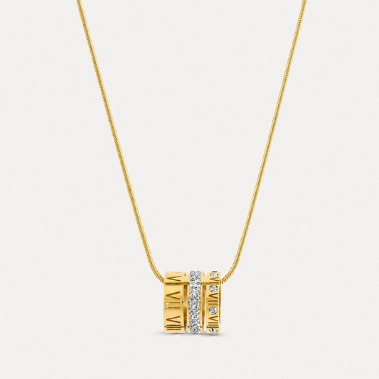 Collar de Triple Aro Con Números Romanos Chapado en Oro