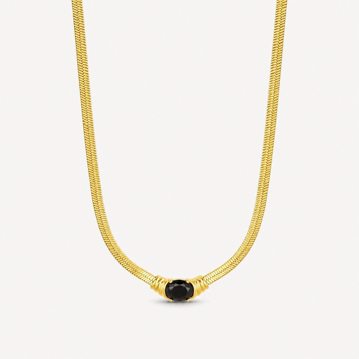 Collar de Malla Con Piedra de ónix Chapado en Oro