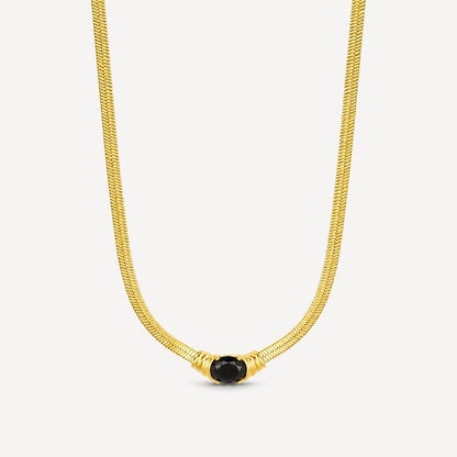 Collar de Malla Con Piedra de ónix Chapado en Oro