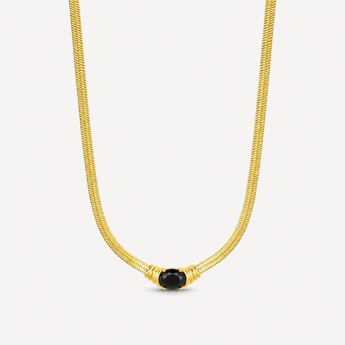 Collar de Malla Con Piedra de ónix Chapado en Oro