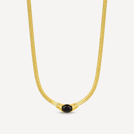Collar de Malla Con Piedra de ónix Chapado en Oro