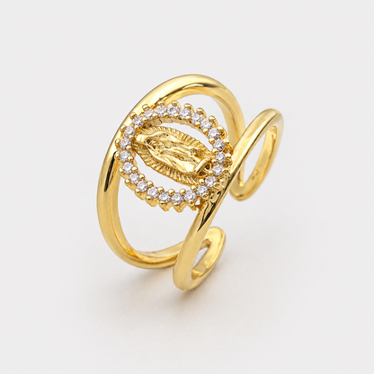 Anillo de la Virgen María Con Piedras Chapado En Oro