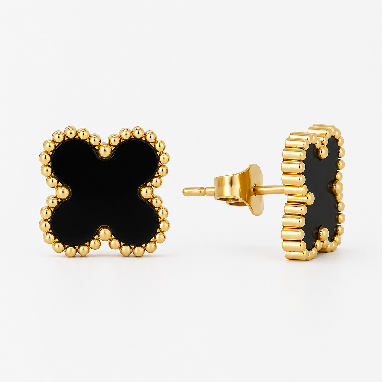 Pendientes de Trébol Negro Chapados en Oro