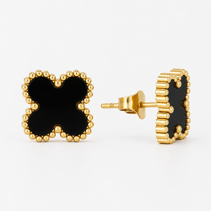 Pendientes de Trébol Negro Chapados en Oro