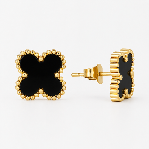 Pendientes de Trébol Negro Chapados en Oro