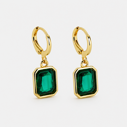 Pendiente Pequeño de Aro de Cristal Verde Chapado en Oro
