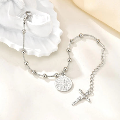 Pulsera Con Medalla de San Benito Chapada en Oro