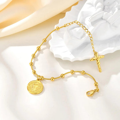 Pulsera Con Medalla de San Benito Chapada en Oro
