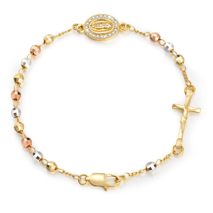 Pulsera de Cuentas Chapada en Oro Con la Imagen de la Virgen María