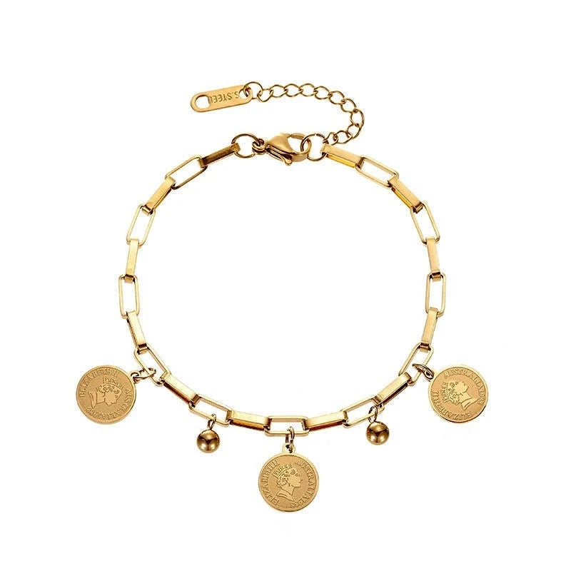 Pulsera Chapada En Oro Con Medallas de la Prosperidad