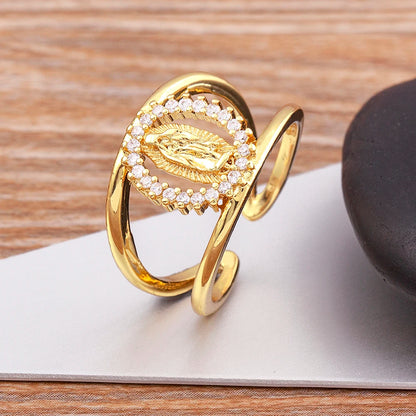 Anillo de la Virgen María Con Piedras Chapado En Oro