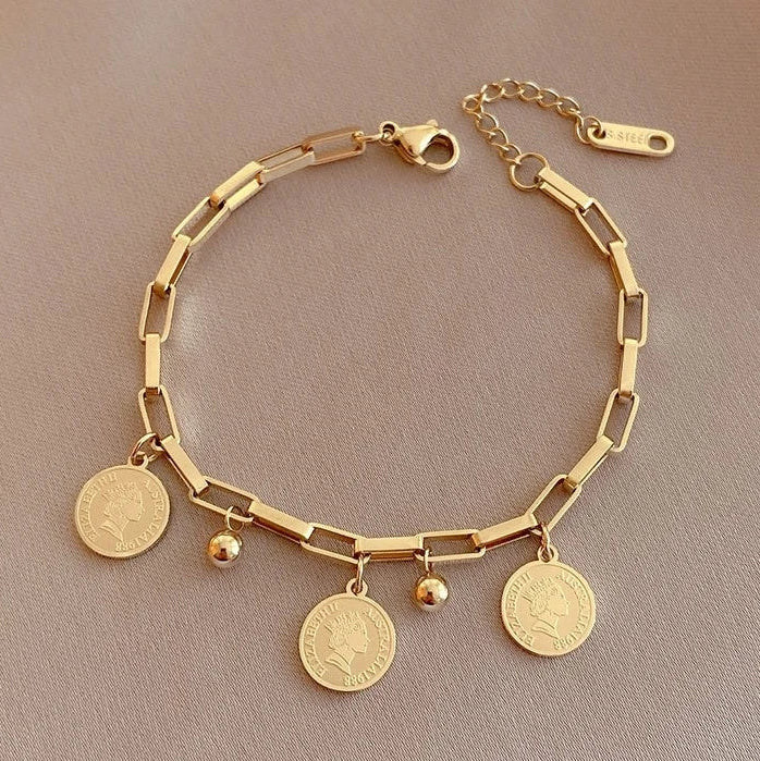 Pulsera Chapada En Oro Con Medallas de la Prosperidad