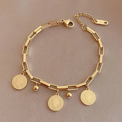 Pulsera Chapada En Oro Con Medallas de la Prosperidad
