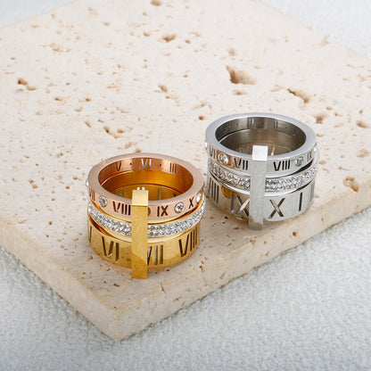 Anillo de Triple Banda Con Números Romanos Chapado en Oro