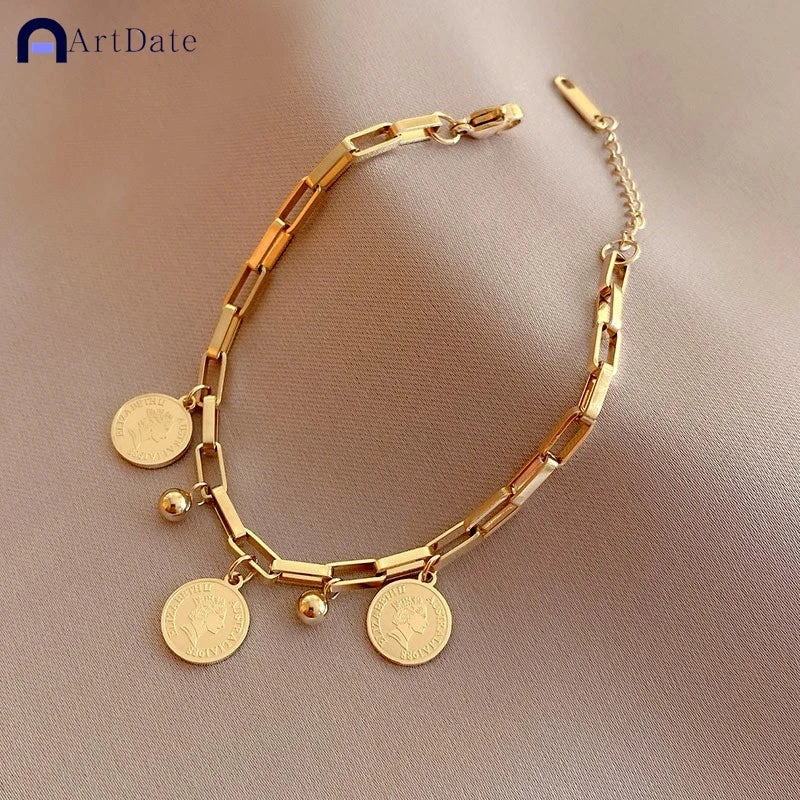 Pulsera Chapada En Oro Con Medallas de la Prosperidad